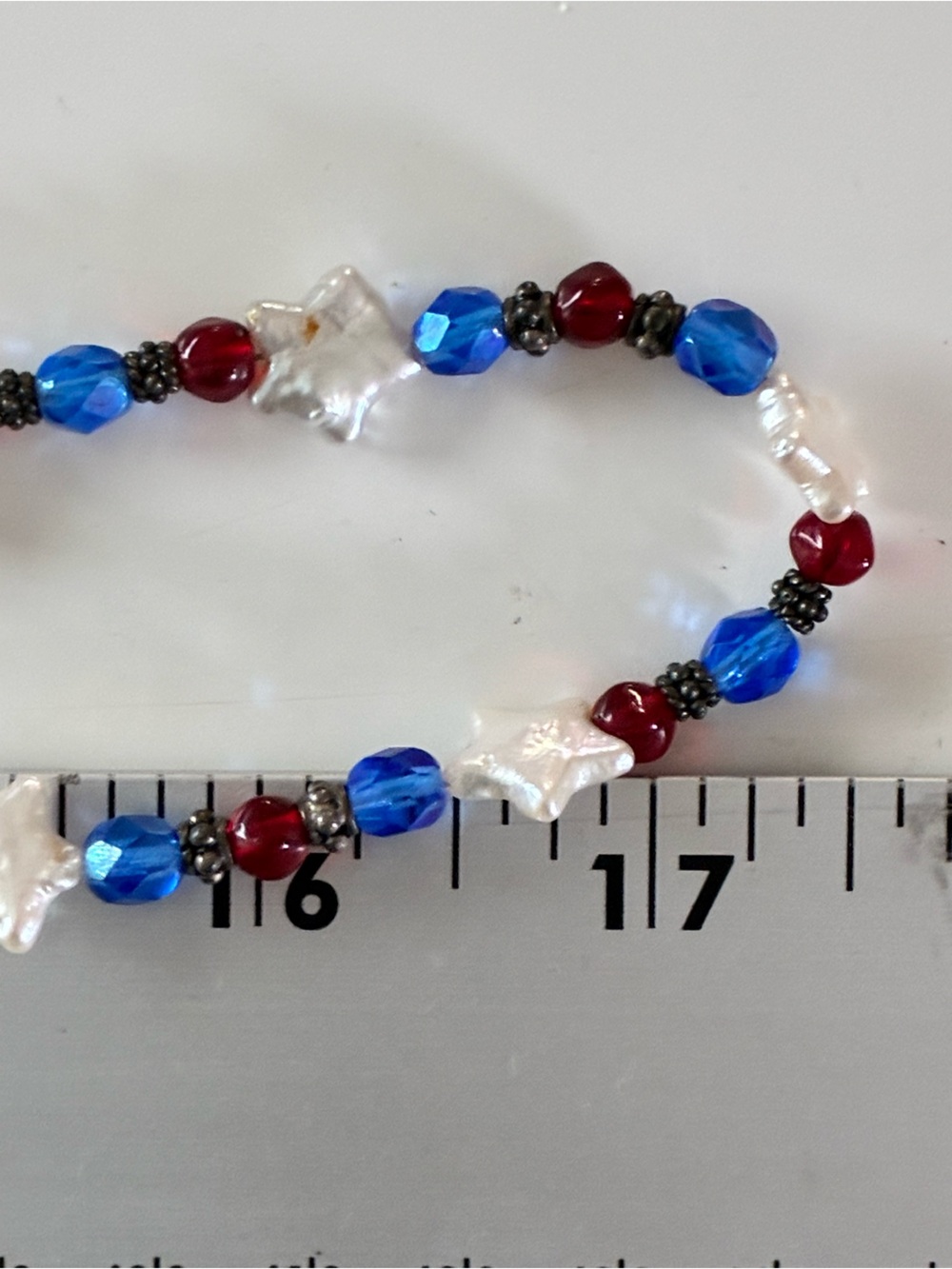 Handmade RD WH BL Austrian Crystal Beaded Star Shaped Baroque Pearl Necklace EUC - Picture 11 of 15